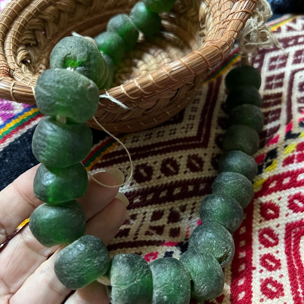 Strand of Recycled glass trade beads collector’s pieces from Africa